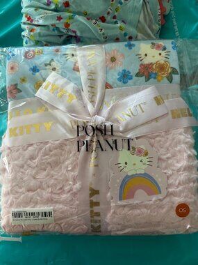 Posh Peanut x Hello Kitty Springtime Blue Minky Ruffled Luxette Patoo Blanket